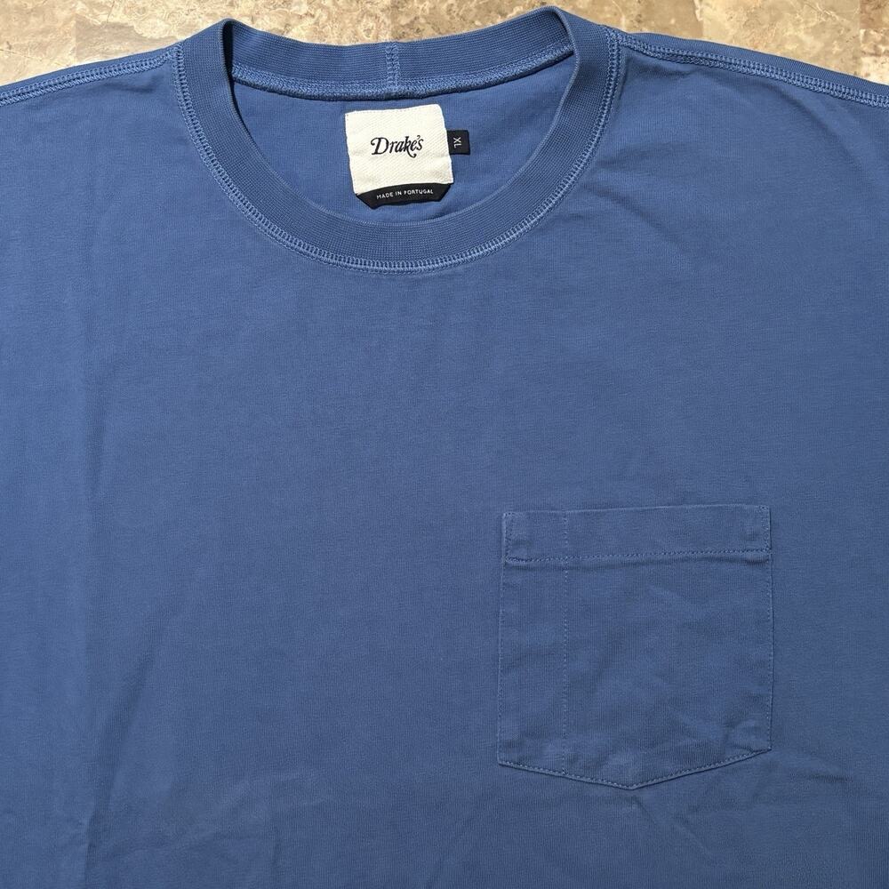 Drake’s London Shirt Mens XL Blue Short Sleeve Tee Cotton Premium Pocket